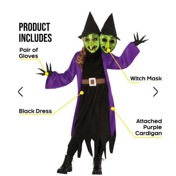 Two-Headed Witch Kids Costume - Purple and Black - Picture 1 of 5